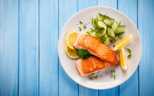 Salmon Cucumber Salad on White Plate