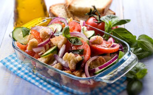 Panzanella in Clear Baking Dish